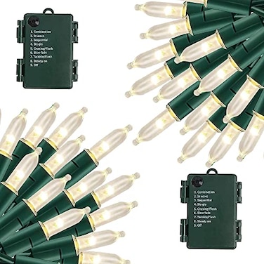 NEROSUN Warm White Battery Operated Christmas Lights 2 Pack Total 100LED 32FT Waterproof String Christmas Tree Lights with 8 Modes Xmas Decorations for Indoor Outdoor Yard Wedding Home Decor