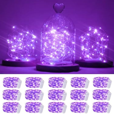 SmilingTown 15 Packs 20 Led Purple Fairy Lights Battery Operated 66ft Silver String Lights Waterproof Firefly Starry Light for DIY Table Centerpieces Wedding Halloween Christmas Party Decor