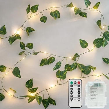 suddus Vine with Fairy Lights Battery Operated 131ft 40 LED Pothos String Lights with Remote Leaf Lights for Bedroom Room Wall Garden Party Wedding Dorm DecorWarm White