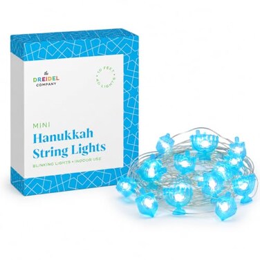 The Dreidel Company Hanukkah LED String of Lights Menorah and Dreidel Designs 10 Feet with 40 Lights Single