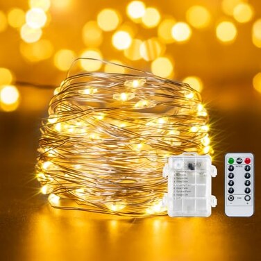 TingMiao Fairy Lights Battery Operated String Lights with Remote Control Timer 33Ft 100 LED Waterproof 8 Modes Copper Wire Warm White Twinkle String Lights for Christmas Warm White 1Pack