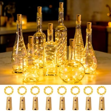 VOOKRY Wine Bottle Lights with Cork 20 LED 8 Pack Battery Operated Cork Fairy String Lights Waterproof Mini Copper Wire Bottle Lights for Jar DIY Party Wedding Gifts Bar Decoration Warm White