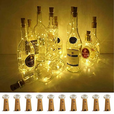 LoveNite Wine Bottle Lights with Cork 10 Pack Battery Operated Bright LED Fairy Mini String Lights for Liquor Bottles DIY Birthday Party Christmas Wedding Indoor Decorative Lighting Warm White