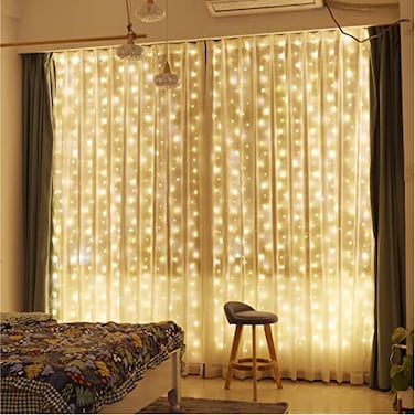 ZSJWL 300 LED Curtain Fairy Lights with Remote 8 Modes 98 98 Ft Curtain String Light USB Plug in Twinkle Silver Wire Lights for Bedroom Window Chrismas Wedding Party Warm White