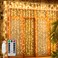 Ollny Curtain Lights 66x66ft 200 LED String Lights with Remote 8 Modes Dimmable Timer USB Power Fairy Light for Bedroom Backdrop Indoor Wall Window Christmas Decorations Warm White