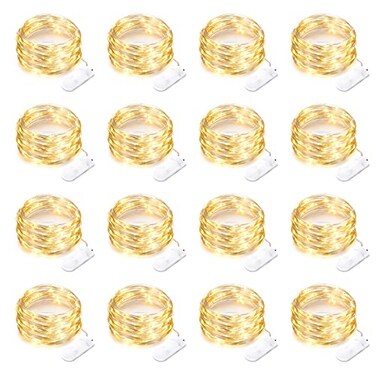 Yiaht 16 Pack 30 Led Fairy Lights Battery Operated String Lights 10 Feet Waterproof Twinkle Lights Mason Jar Lights Silver Wire Firefly Lights for Christmas Party Wedding Patio Warm White