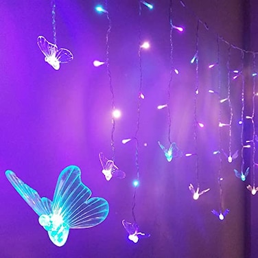 cozifycasa Butterfly Fairy Lights for Bedroom Curtain Lights Twinkle Pastel Cute String Lights Led Hanging for Kids Girls Room for Wall Bed Ceiling Decor with Remote Dimmer