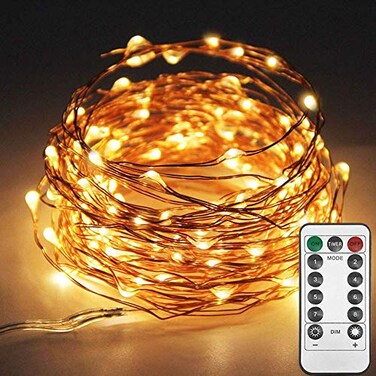 Twinkle Star 33ft 100LED Copper Wire String Lights Fairy String Lights 8 Modes USB Powered with Remote Control for Wedding Party Home Christmas Decoration Warm White