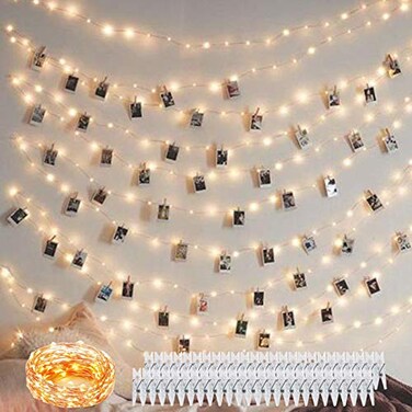 Decute 100 LED 50 Photo Clips String Lights Holder 33FT Starry Fairy Lights for Hanging Pictures Cards Memos USB Powered with Switch Perfect for Bedroom Wedding Dorm Christmas Decor Warm White