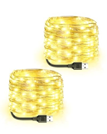 Blingstar USB Powered Fairy Lights 2 Pack 33Ft 100 LED Flexible Silver Wire Mini String Lights for Christmas TreeBedroomCampingHoliday Indoor Decoration Warm White