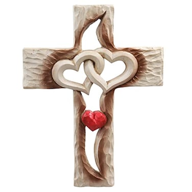 Oooct Carved Cross Resin Cross Wall Decor Intertwined Hearts Never Separates Love Great Christian Gift Wall Art Gift Home Living Room Decor 688 523 Inch