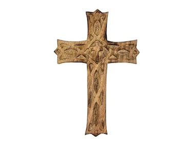 S.B.ARTS Wooden Cross 10 Inches Handmade Catholic Crucifix Wood Wall Cross Christians Spiritual Hanging Ornament Church Wall Decor For Home Office Living Room Long Hand Carved Ideal Christmas Gift for