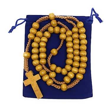 Charmed By Dragons Wood Bead Christian Catholic Rosary Wooden Prayer Beads In Velvet Pouch
