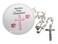 Westmon Works First Communion Rosary White Glass Bead Catholic Deluxe Set with Case for Ladies