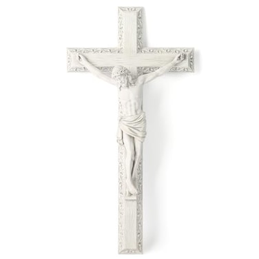 BC BUILDCLASSIC BC Catholic Crucifix Wall Cross 12 H Jesus Christ Wall Decor for Elegant Modern Home Devout Gift for Easter Religious Gifts Home Decor Grey White Stone Finish Hand Painted by Buildclas