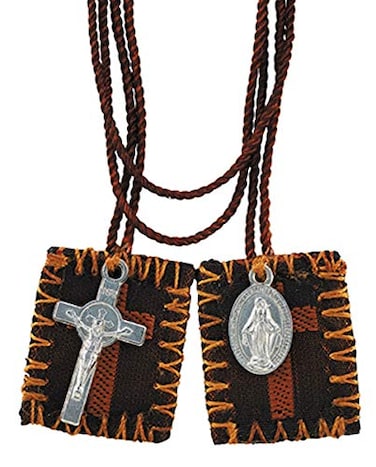 Devotional Scapulars Brown Cross Embroidered Scapular with Miraculous Medal and Cross 15 12 Inch