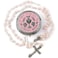 HanlinCC 6mm Pink Color Glass Pearl Prayer Beads First Communion Rosary with Chalice Center Piece and Crucifix in AntiSilver Plated Pack in Holy Cup Metal Gift Box
