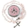 HanlinCC 6mm Pink Color Glass Pearl Prayer Beads First Communion Rosary with Chalice Center Piece and Crucifix in AntiSilver Plated Pack in Holy Cup Metal Gift Box