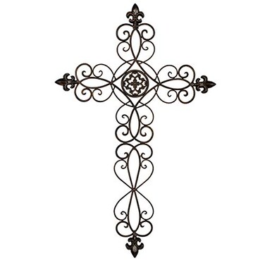 Retrome 28 H Large Cross Wall Decor Metal Wall Cross for Home Decor FleurDeLis Decor