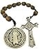 Religious Gifts Brown Wood Prayer Bead Pocket Rosary with Saint Benedict Medal and Crucifix 9 Inch