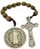 Religious Gifts Brown Wood Prayer Bead Pocket Rosary with Saint Benedict Medal and Crucifix 9 Inch
