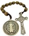 Religious Gifts Brown Wood Prayer Bead Pocket Rosary with Saint Benedict Medal and Crucifix 9 Inch