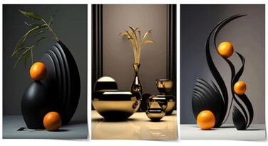 ZDMFLTPP 3Pcs Black Abstract Wall Art Modern Still Lifes Ceramic Wall Deco Pictures orange Black Shape Canvas Posters Prints for Living Room Bedroom Bathroom Home Decoration UnFramed