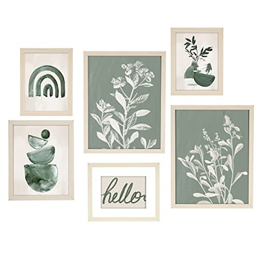 ArtbyHannah 6Piece Sage Green Framed Wall Art Set Botanical Prints Quotes for Living Room Bedroom Office Wall Decor Multi Sizes 6x8 8x10 11x14