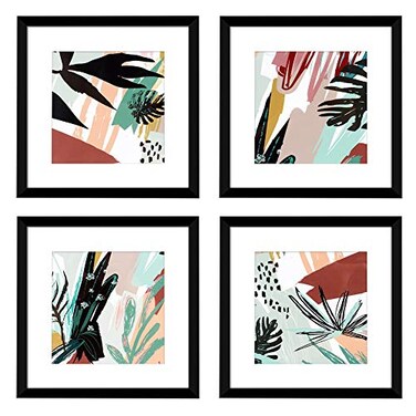 ArtbyHannah Framed Spring Wall Art with Plant Botanical Prints Picture Frame Collage Set for Bathroom Bedroom Decor 4 Pack 10x10 inch Black Frame