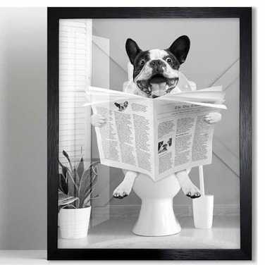 Biufo Framed Bathroom Wall Art Dog on Toilet Wall Decor Animal Canvas Print Poster Bathroom Restroom Decor 8x10
