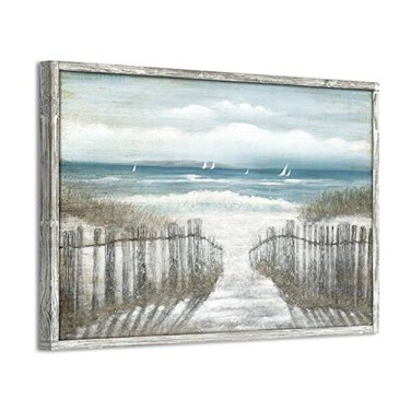 ARTISTIC PATH Canvas Wall Art Beach Pathway Sandy Path with Fence Painting to The Coastal Prints Artwork Picture for Bathroom 16 x 11 MultiSized