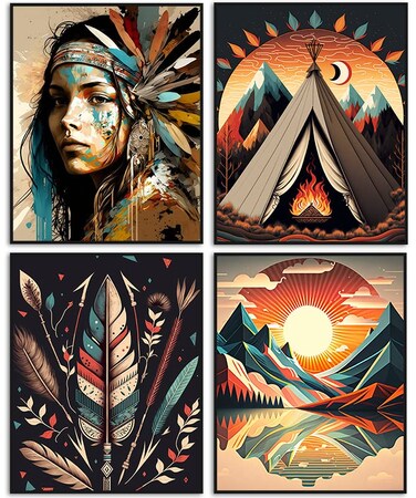 Nilem Design Boho Wall Art Prints Set of 4 8x10 Unframed Abstract Woman Nature Posters Modern Aesthetic Decor for Living Room Bedroom or Office
