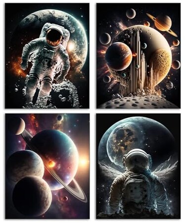 Nilem Design Space Poster Set of 4 Unframed 8x10 Wall Art for Kids Room Decor