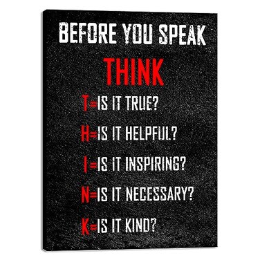 Pyradecor Motivational Think Before You Speak Classroom Positive Quotes Inspirational Poster Canvas Prints Wall Art for Office Living Room Home Decorations