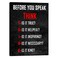 Pyradecor Motivational Think Before You Speak Classroom Positive Quotes Inspirational Poster Canvas Prints Wall Art for Office Living Room Home Decorations