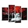 LevvArts Black White and Red Wall Art 4 Pieces Red Tree Forest Waterfall Picture Canvas Print Autumn Landscape Paintings Framed for Office Home Living Room Decor Ready to Hang