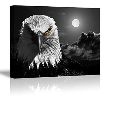 Piy Painting Cool Eagle Wall Art Decor for Bedroom PIY Fierce Bald Eagle under Moon Night Picture Awesome Black and White Canvas Prints Decor Artwork Paintings and Calligraphic Works