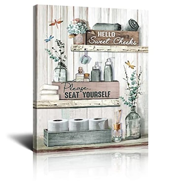 Kuphsod Rustic Bathroom Sign Please Seat Yourself Canvas Wall Art Modern Home Decor Framed Ready to Hang 12x16 Inch