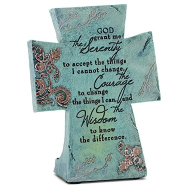 Dicksons Serenity Prayer Aqua Filigree 4 x 6 Resin Stone Table Top Cross Decoration