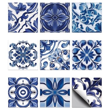CHGCRAFT 36PCS Blue Relief Peel and Stick Tile Stickers Mosaic Style Removable Wall Decals Self Adhesive Tile Wallpaper for Kitchen Bathroom Toilet Living Room 4x4 Inches