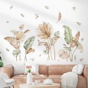 decalmile Decalmile Boho Tropical Leaves Wall Decals Palm Leaf Green Plants Wall Art Stickers for Living Room Sofa TV Background