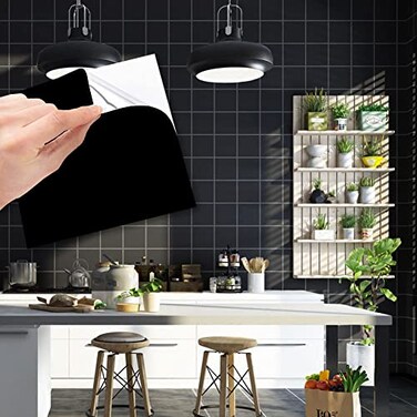 Jaxbo Tile Stickers 50pcs Peel and Stick Tile Stickers Self Adhesive 6 x 6 Wall Sticker Waterproof OilProof Removable for Kitchen and Bathroom Home Decor Black
