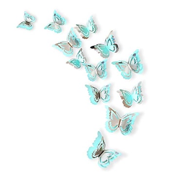 pinkblume Silver Blue Teal Butterfly Decorations Stickers 3D Butterfies Wall Art Wedding Decor Removable Wall Decals Murals for Aqua Home Living Room Babys Bedroom Showcase Nursery Art Decor 27PCS