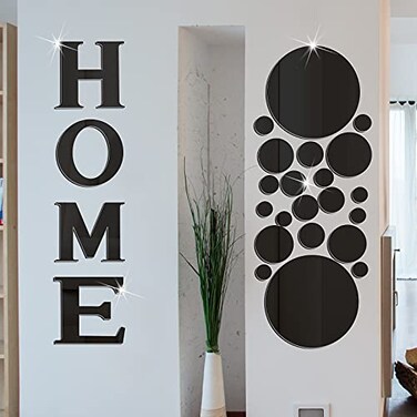 Zonon 30 Pcs Living Room Wall Decor Home Mirror Wall Letter Signs Stickers DIY Acrylic Mirror Decals 3D Decorations for Home Bedroom Living Room RemovableBlack