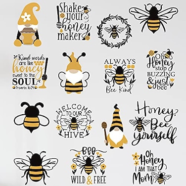 Zonon 15 Pcs Bee Gnome Wall Decals Honey Bee Window Decor Clings Inspirational Quotes Window Stickers Honeybee Vinyl Gnome Wall Decals for Kitchen Office Fridge Decorations Party Supplies