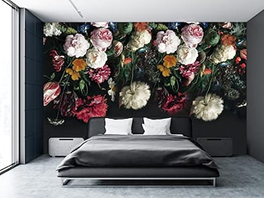Cliouar Flower Rose Tropical Plants Black Wallpaper Mural Bedroom Living Room Decor 158 x 110 Not Peel and Stick