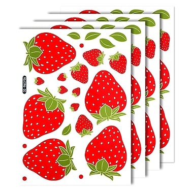 TOYMIS 4 Sheets 92pcs Strawberry Wall Decals Removable Cute Fruit Wall Stickers for Girls Bedroom Dorm Dining Room Kitchen Bathroom Waterproof Decor