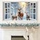 kokolap Winter Forest Wall Stickers 3D Fake Window Wall Decal Nature Landscape Faux Windows Wall Sticker Decor Peel and Stick Sunshine Snow Deer Wall Art Murals for Living Room Kitchen Office Home Dec