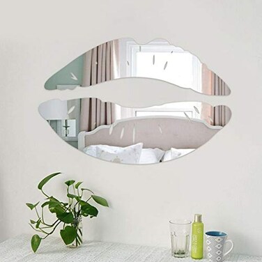 CUGBO 2 Set 3D Kiss Lips Mirror Wall Stickers Make Up Acrylic DIY Art Decals Home Room Decor Silver