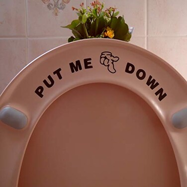 Hatcherabilia Pack of 2 Fun Put Me Down Funny Toilet Seat Sticker Bathroom Cute Wall Decal Bathroom Accessory Potty Training Black